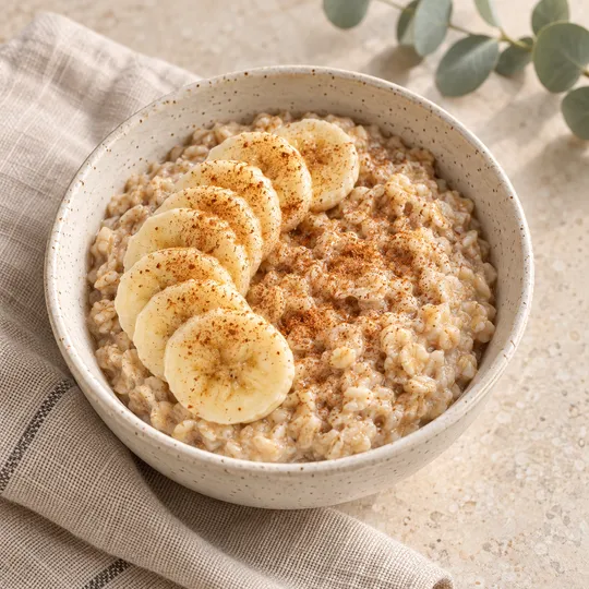 Banana cinnamon oats, an illustrative serving